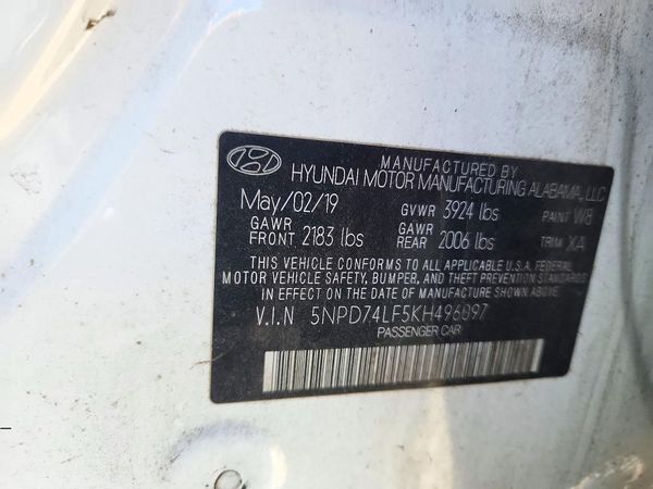 2019 HYUNDAI ELANTRA SE — VINS