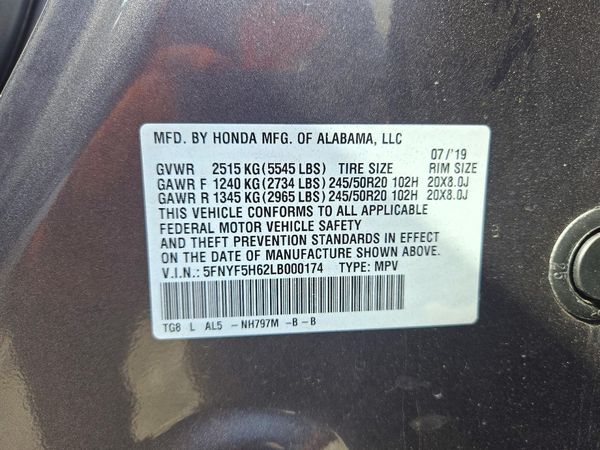 2020 HONDA PILOT TOURING-7 — VINS