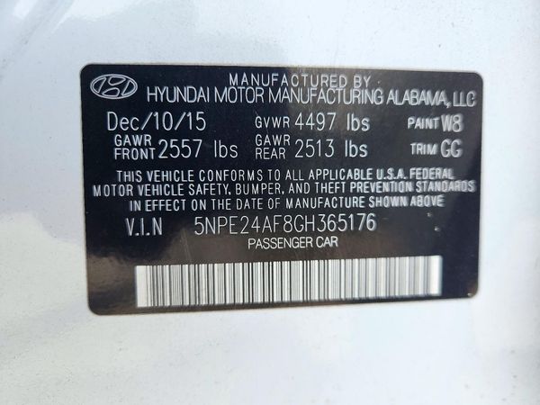 2016 HYUNDAI SONATA — VINS