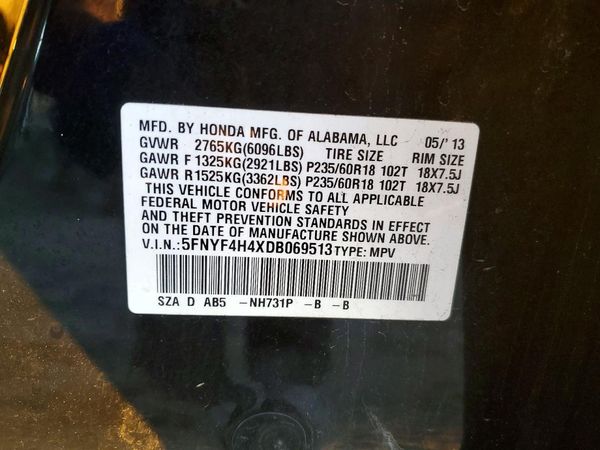 2013 HONDA PILOT EX — VINS