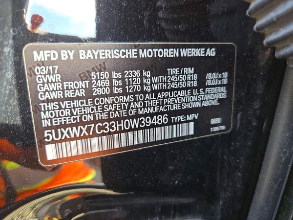 2017 BMW X3 xDrive35i — VINS