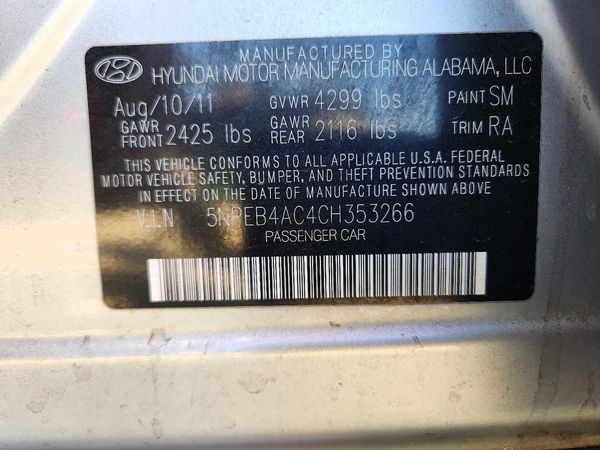 2012 HYUNDAI SONATA Middle-low level — VINS