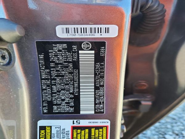 2018 TOYOTA CAMRY L/LE/SE/XLE — VINS