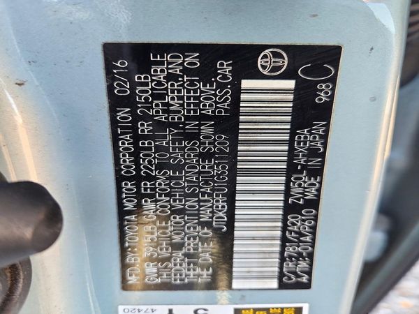 2016 TOYOTA PRIUS One/Two — VINS
