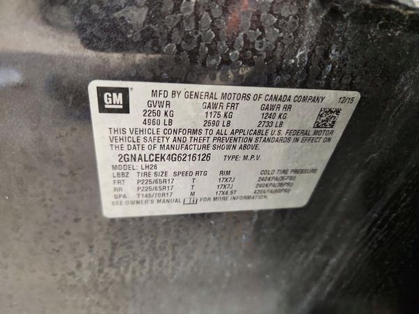 2016 CHEVROLET EQUINOX LT — VINS