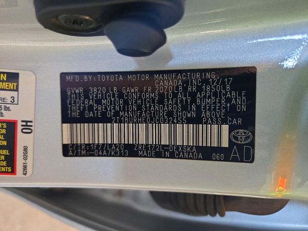 2018 TOYOTA COROLLA L/LE/SE/XLE/XSE — VINS