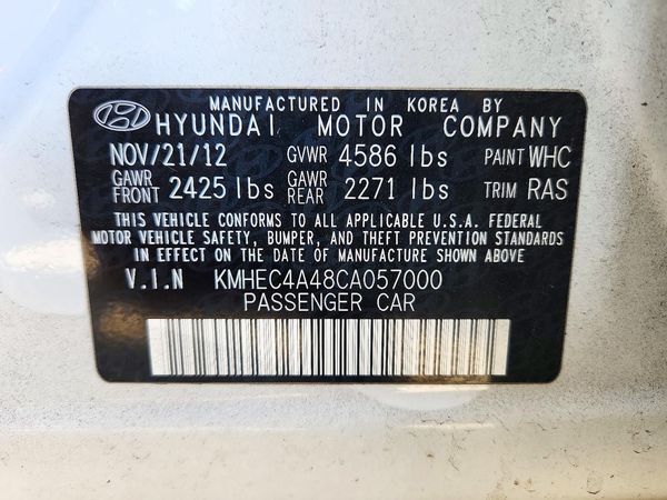 2012 HYUNDAI SONATA Middle level — VINS
