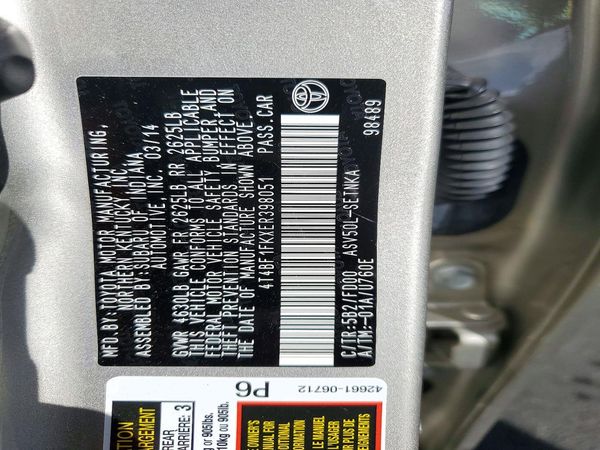 2014 TOYOTA CAMRY — VINS