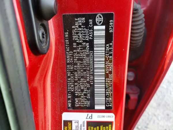 2013 TOYOTA CAMRY — VINS