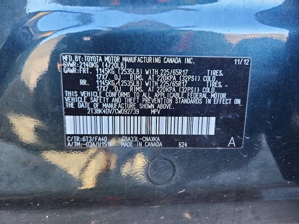 2012 TOYOTA RAV4 Standard — VINS