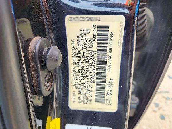 2012 TOYOTA COROLLA — VINS
