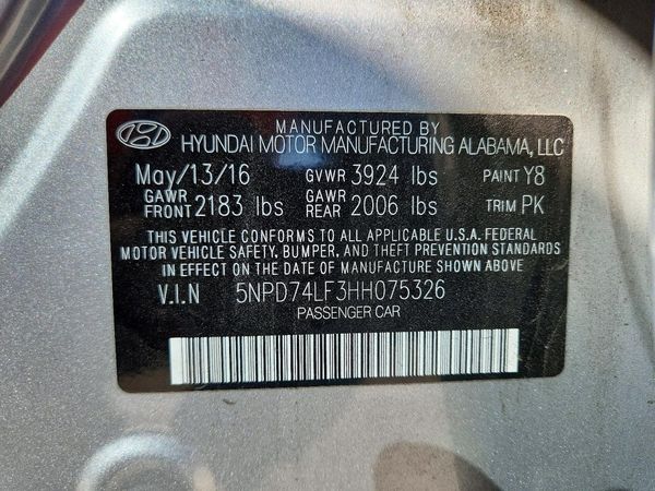 2017 HYUNDAI ELANTRA SE Base — VINS
