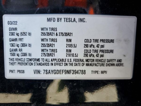 2022 TESLA MODEL Y — VINS