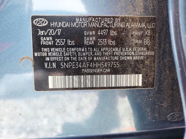 2017 HYUNDAI SONATA — VINS