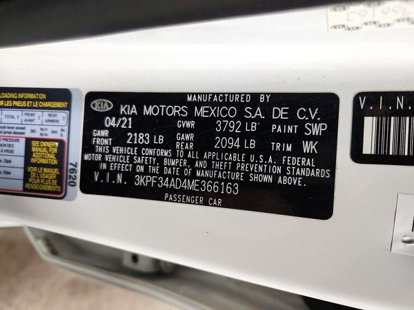 2021 KIA FORTE GT Line — VINS