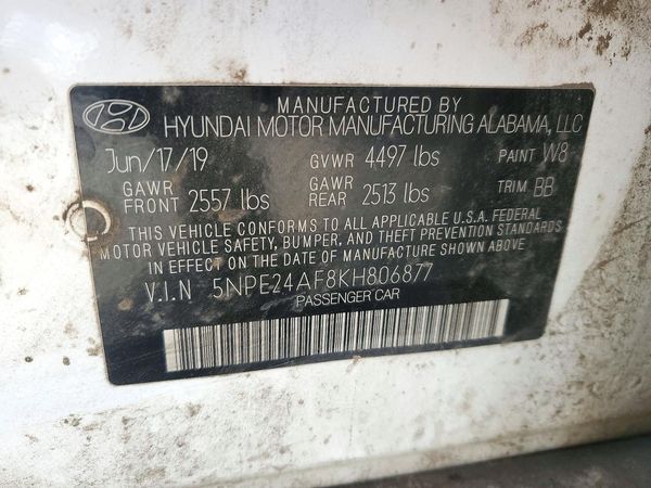 2019 HYUNDAI SONATA Eco Turbo, SE — VINS