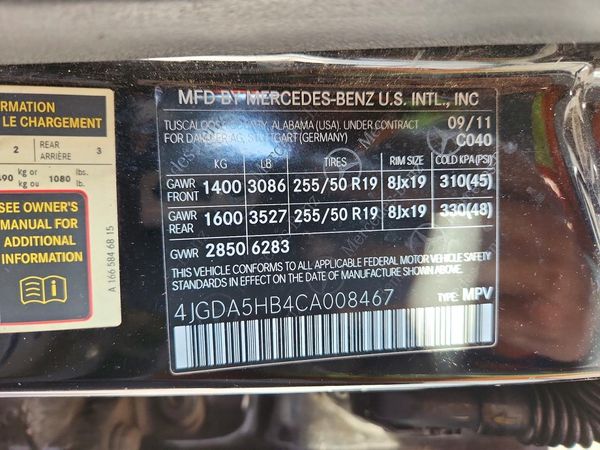 2012 MERCEDES-BENZ ML ML350 4-MATIC — VINS