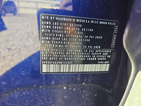 2022 VOLKSWAGEN TIGUAN SE — VINS