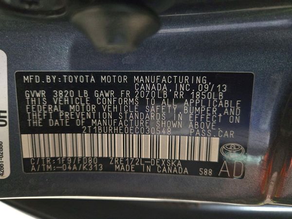 2014 TOYOTA COROLLA L/LE — VINS