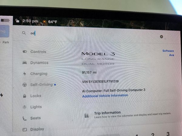 2020 TESLA MODEL 3 — ODOM