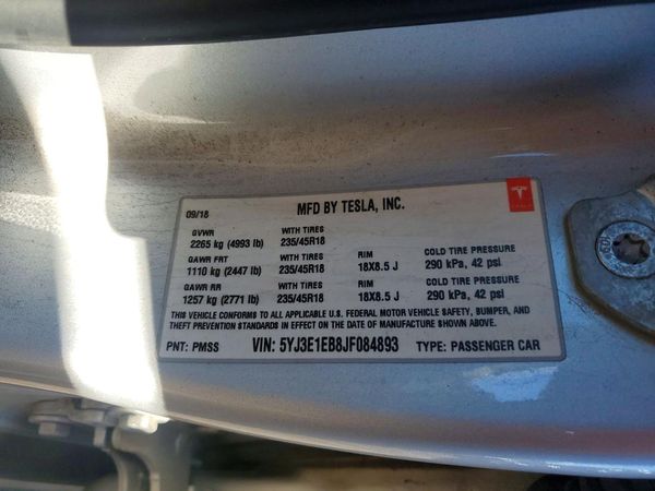 2018 TESLA MODEL 3 — VINS