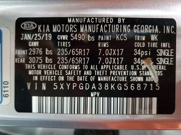 2019 KIA SORENTO L, LX, S — VINS