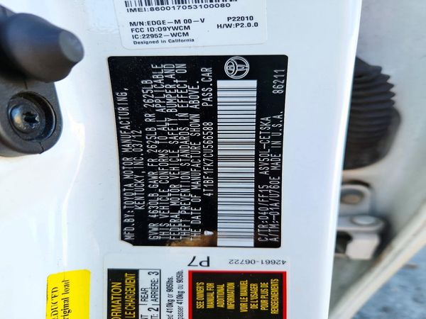 2012 TOYOTA CAMRY — VINS