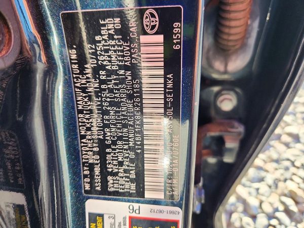 2012 TOYOTA CAMRY — VINS