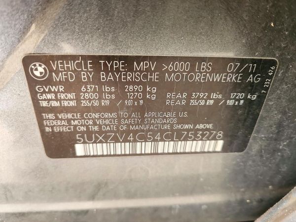 2012 BMW X5 xDrive35i — VINS
