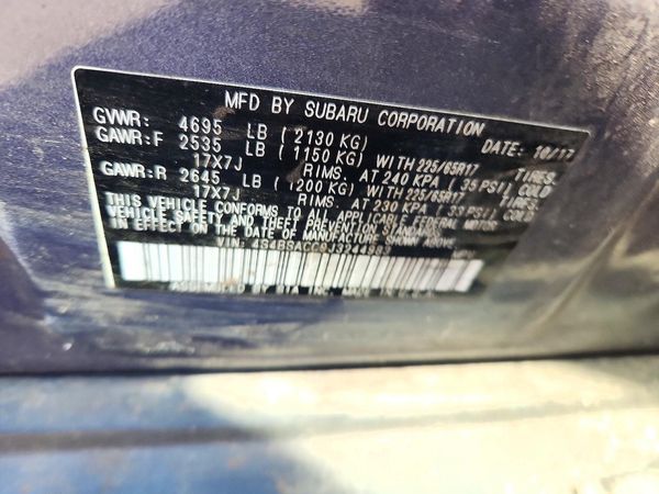 2018 SUBARU OUTBACK Premium — VINS