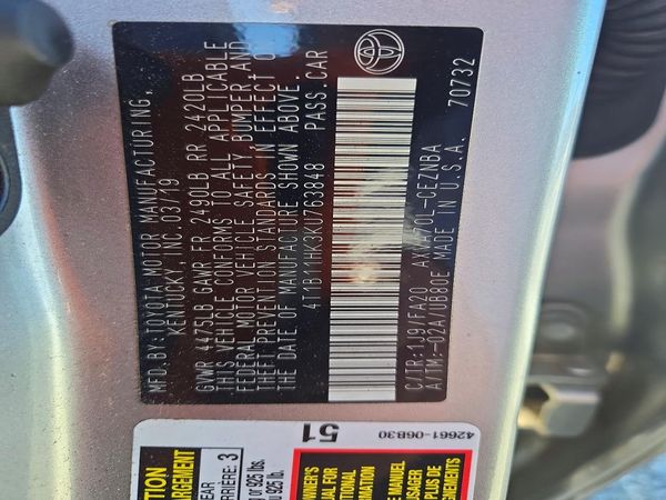 2019 TOYOTA CAMRY L/LE/SE/XLE — VINS