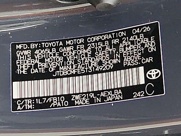 2026 TOYOTA COROLLA — VINS