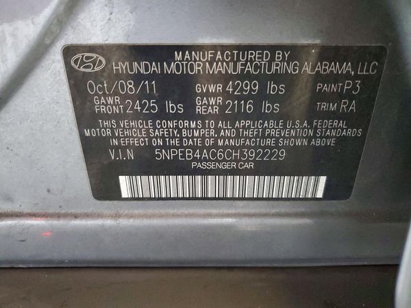 2012 HYUNDAI SONATA Middle-low level — VINS