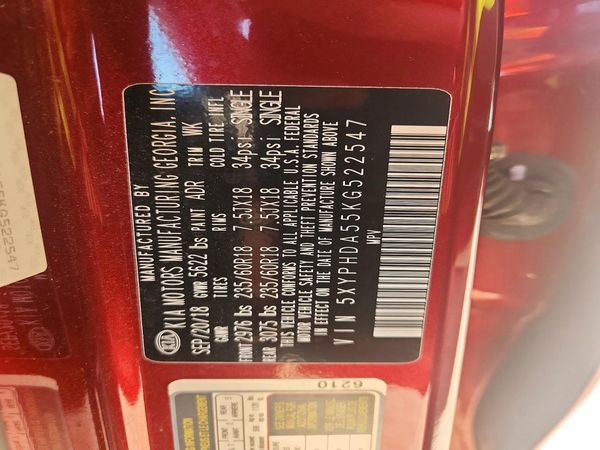 2019 KIA SORENTO EX, EX Sport — VINS