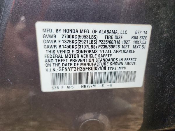 2015 HONDA PILOT SE — VINS