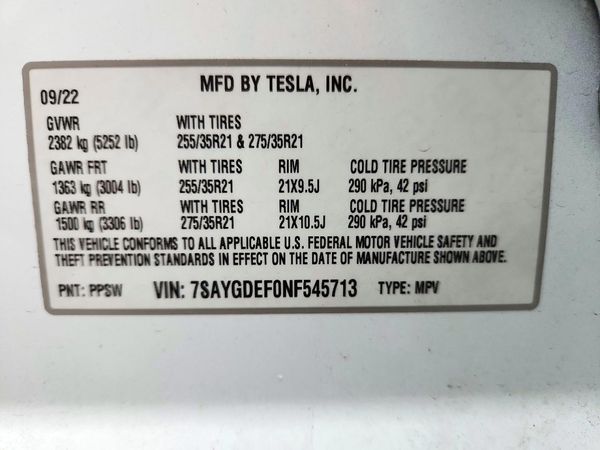 2022 TESLA MODEL Y — VINS