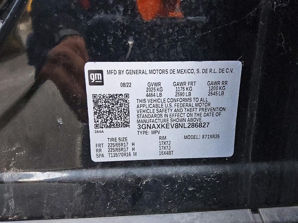 2022 CHEVROLET EQUINOX LT (1LT) — VINS