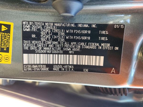 2015 TOYOTA HIGHLANDER Base/Hybrid — VINS