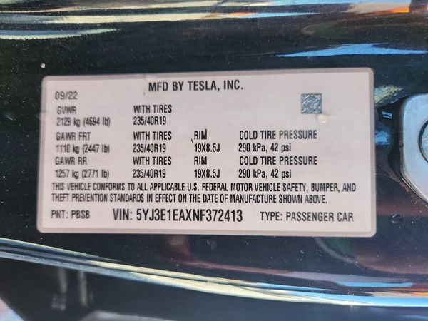 2022 TESLA MODEL 3 — VINS