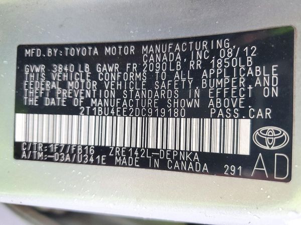 2013 TOYOTA COROLLA — VINS
