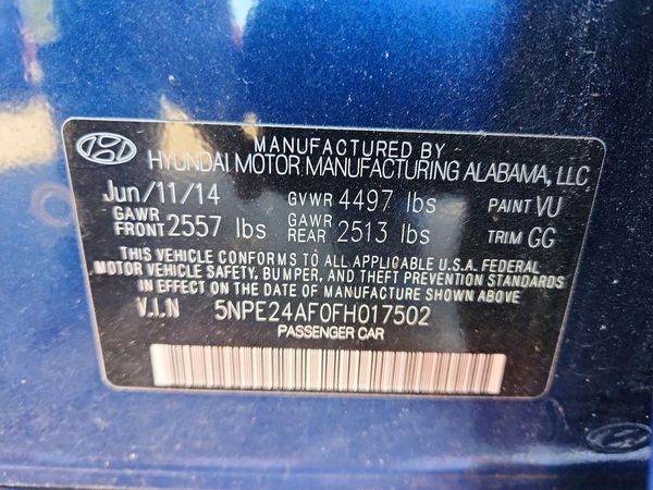 2015 HYUNDAI SONATA SE, ECO — VINS