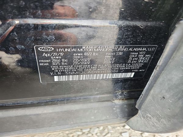 2019 HYUNDAI SANTA FE SE — VINS