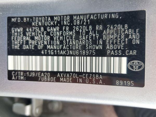 2022 TOYOTA CAMRY — VINS