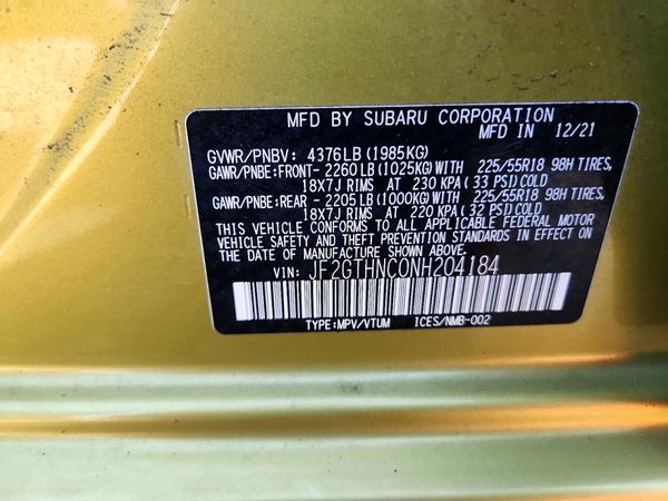 2022 SUBARU CROSSTREK Limited — VINS