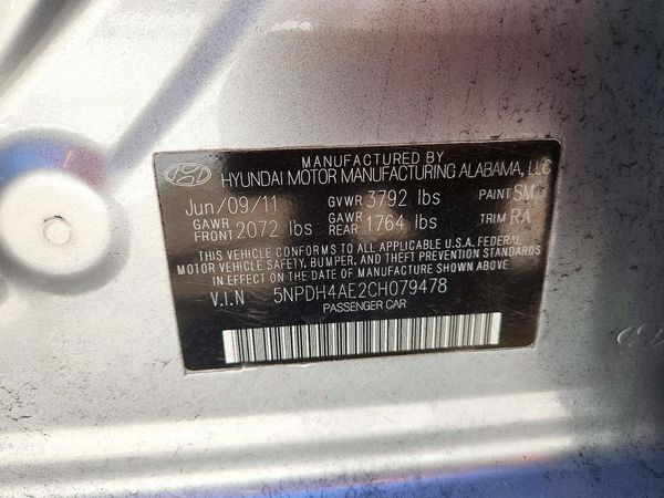 2012 HYUNDAI ELANTRA GLS(Middle grade) — VINS