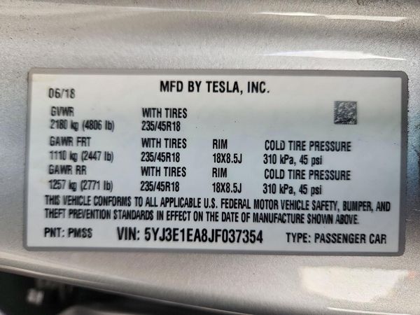 2018 TESLA MODEL 3 — VINS