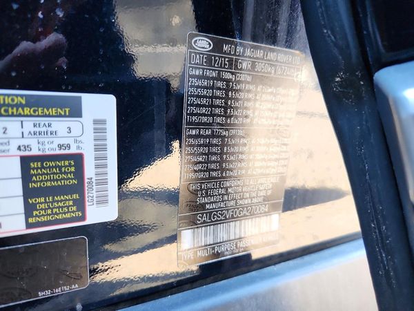 2016 LAND ROVER RANGEROVER HSE — VINS