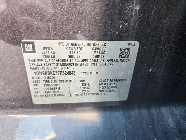 2015 CHEVROLET TAHOE LT — VINS