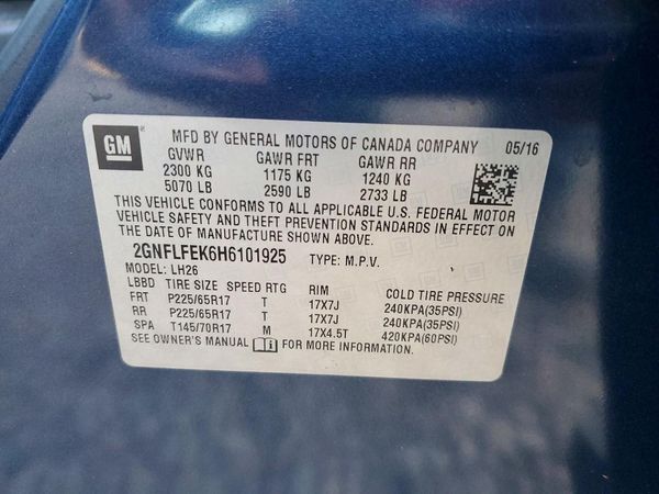 2017 CHEVROLET EQUINOX LT / FL — VINS