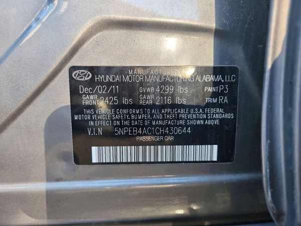 2012 HYUNDAI SONATA Middle-low level — VINS